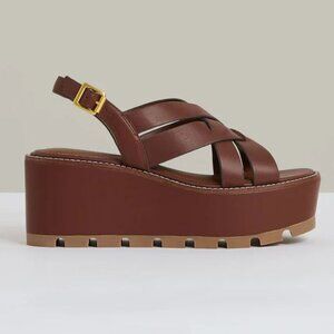 Reiss Tan Naomi Leather Wedge Platform Sandals Size 41 11 Brown Leather NEW